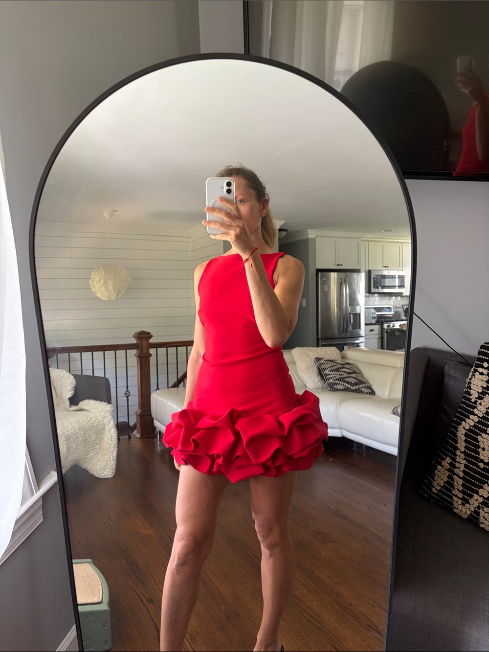 Zara Bright Red Ruffled-Hem Sleeveless Mini Dress